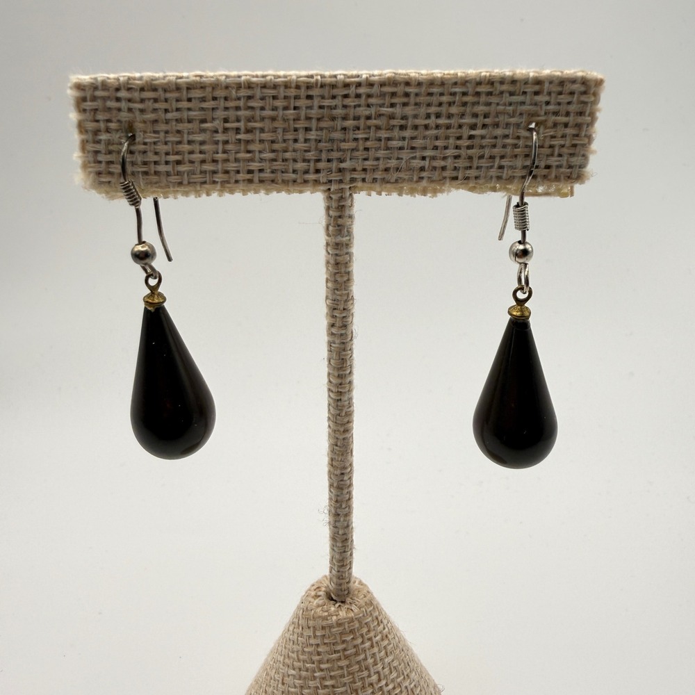 Stone Moody Witchy Dainty Dark Academia Teardrop Drop Earrings OS Black